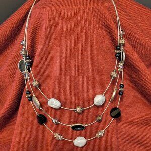 Layered black and silver beads illusion Necklace